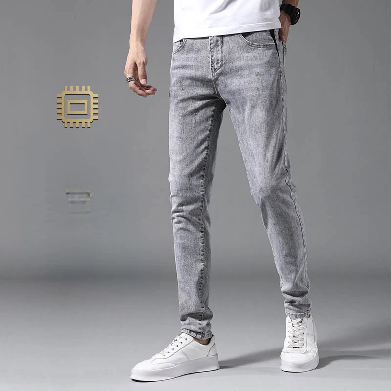 

High Quality Men’s Slim-fit Stretch Denim Pants Trendy Embroidery Decors Casual Pants Stylish Sexy Street Jeans Pants D66