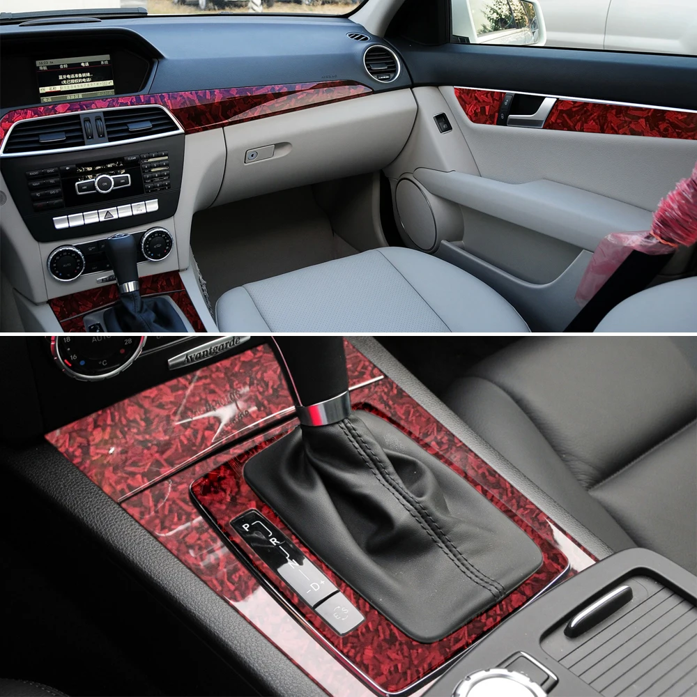 

For Benz E-Class W204 2011-2014 Interior gear range High Glossy Forged Carbon Fiber Vinyl Wrap Film Adhesive Car Decal Wrapping
