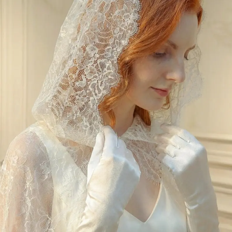 Romantic Hooded Cloak Cape Wrap Mantilla Veil Lace Bridal Head Cover Veil Church Wedding Cape Handmade And Bulk Orders