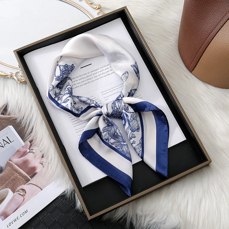 New Simulated Silk Square Scarf Women's Luxury Printed Kerchief Soft Satin Hairband Handbag Satin Headband 70x70cm