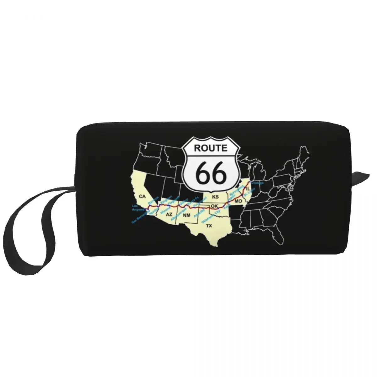 Custom Route 66 Map Travel Cosmetic Bag Women USA Highways Toiletry Makeup Organizer Ladies Beauty Storage Dopp Kit