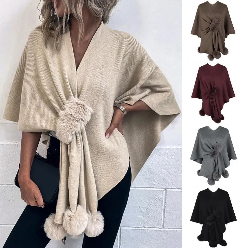 Popular Women Knitted Shawl  Solid Color Female Women Cloak Sweater  Relaxed Fit Irregular Cape Coat Poncho