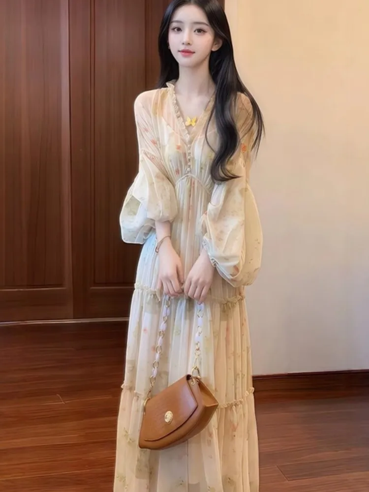 

Autumn Woman Elegant Floral Casual Midi Party Dress Fashion New Vintage Chic Birthday Vestidos Female Clothes