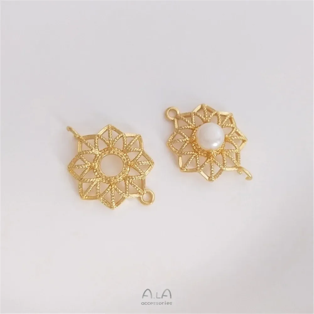 Accesorios para pendientes y pulsera DIY, círculo de encaje chapado en oro de 14 quilates, ocho estrellas, doble colgante