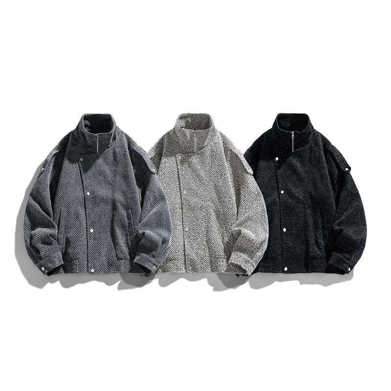 

Мужское шерстяное пальто-тренч с воротником-стойкой, однобортное, теплый зимний пальто-тренч в американском ретро-стиле, короткое шерстяное пальто на молнии