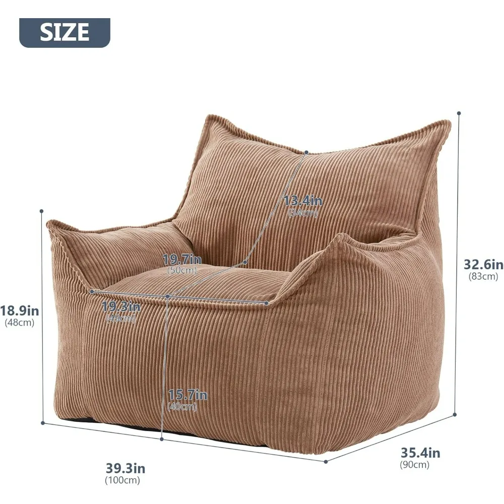 Giant Bean Bag Chair Sofa for Adults Teens, Comfy Corduroy Large Bean Bag Chairs with Armrests for Bedroom Living Room