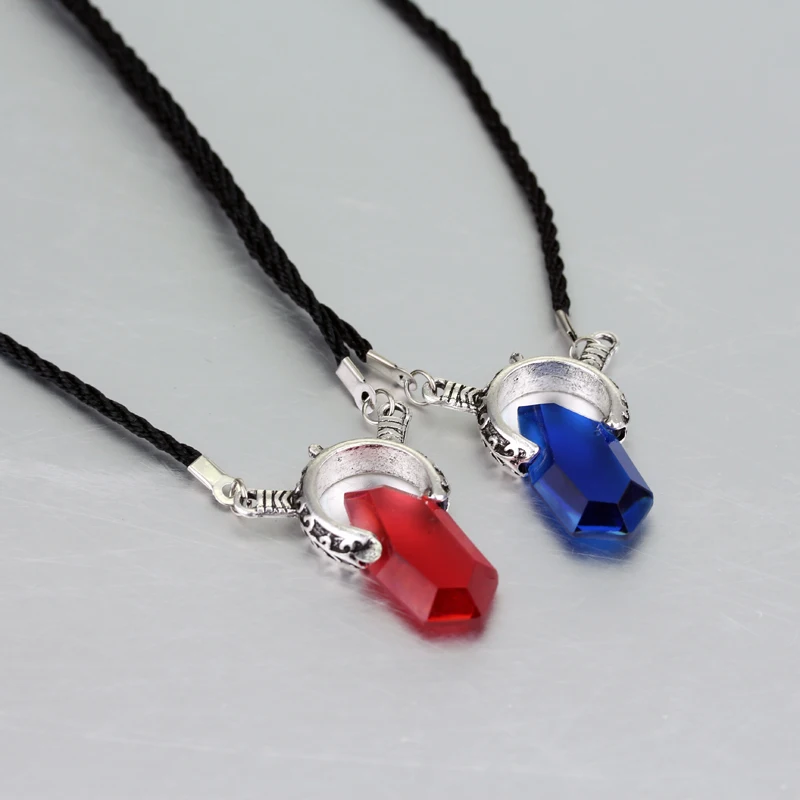 Dmc Devil May Cry 5 Dante Pendant Necklace Red Blue Gem Cosplay Necklaces Long Rope Chain Vintage Gifts for Men