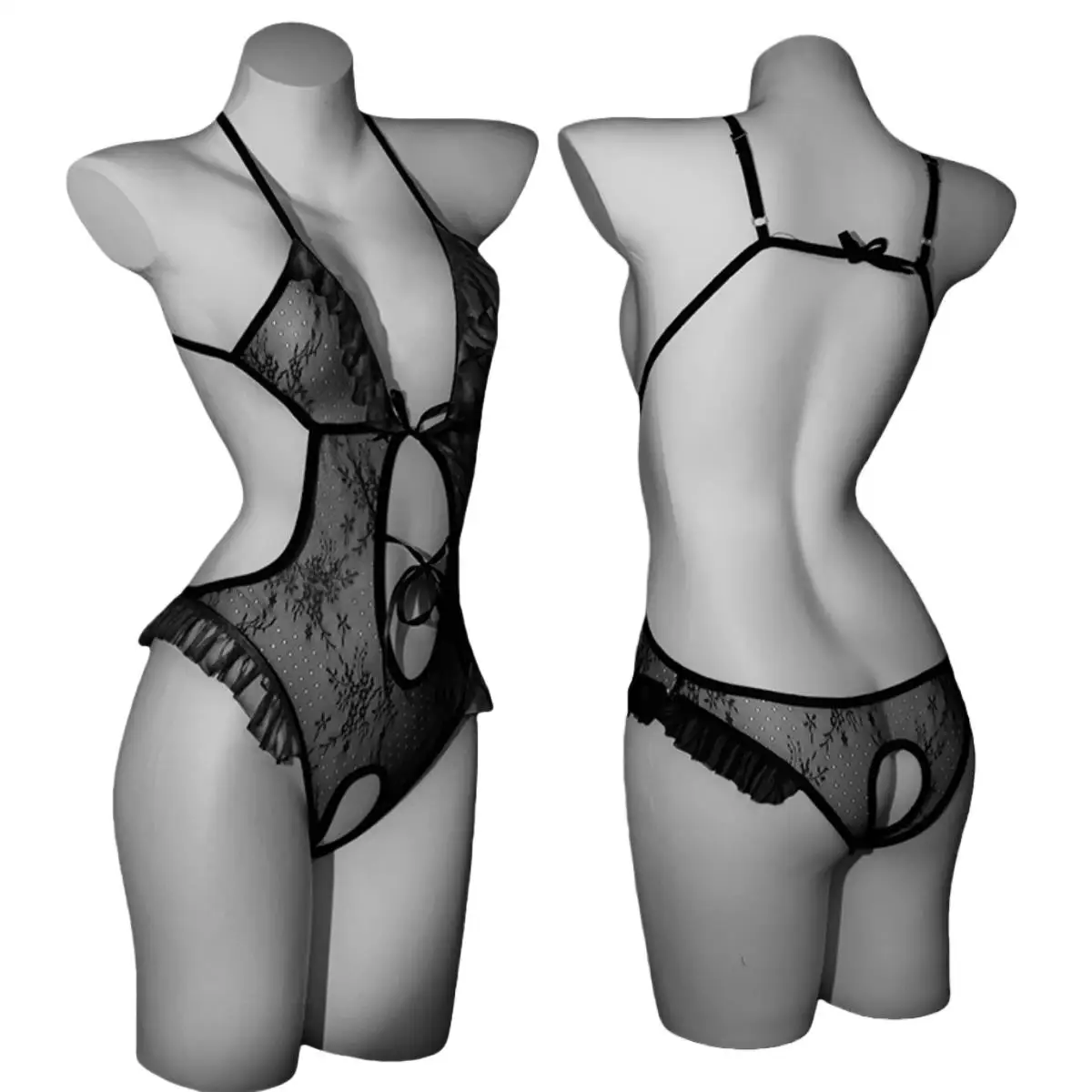 Porn deep v Underwear Ladies Crotchless Lingerie Hot Sultry Bodysuit Lace Without Crotch Pajamas Teddy Uniforms For Nightdress