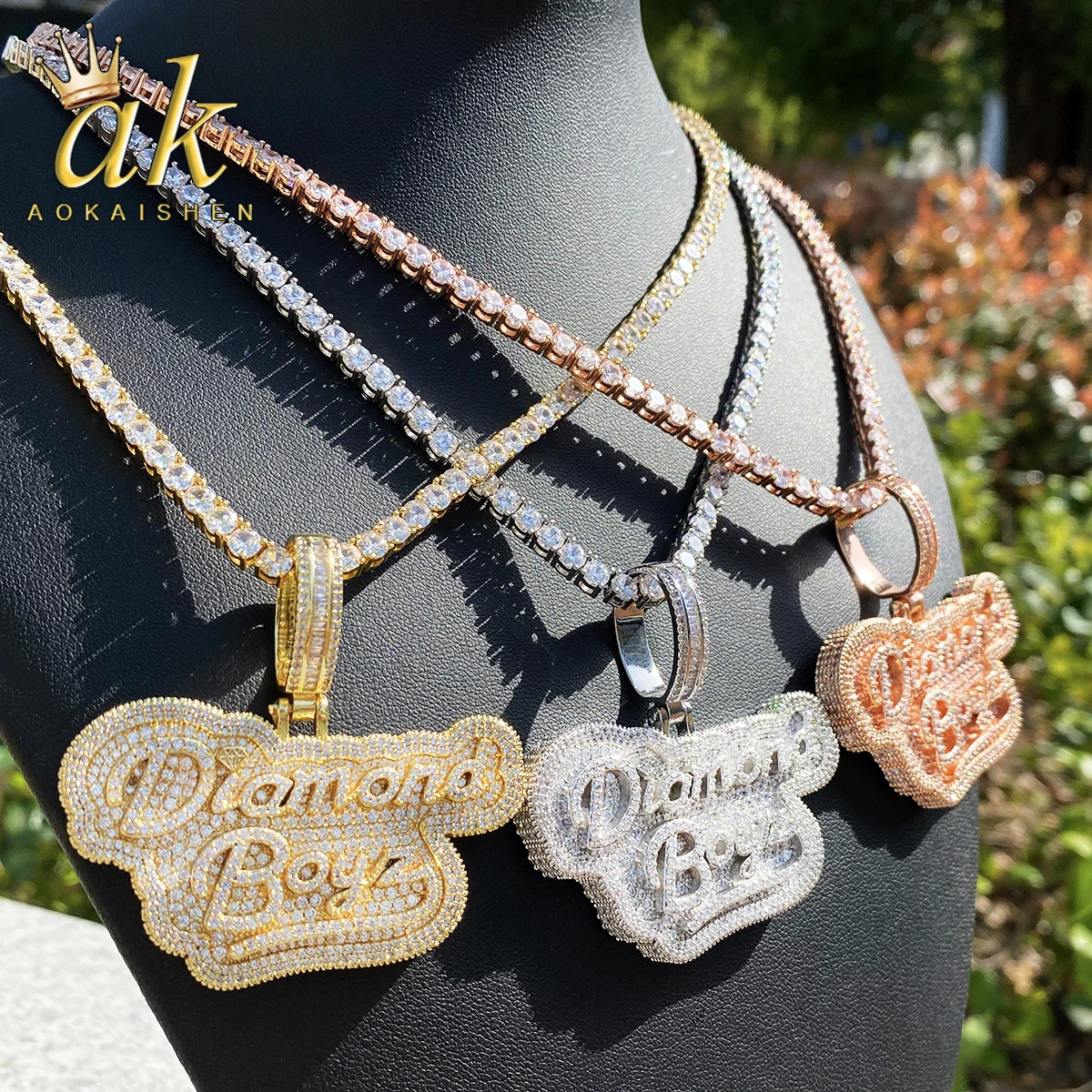 

Aokaishen Iced Out Diamond Boyz ожерелье кулон для мужчин настоящее позолоченное циркониевое ювелирное изделие в стиле хип-хоп
