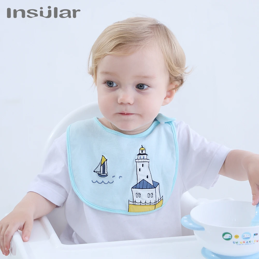 Insular Fashion Newborn Cotton Baby Bib Waterproof Cartoon Printing Baby Burp Cloths Absorbent Towel for Feeding Infant Babador