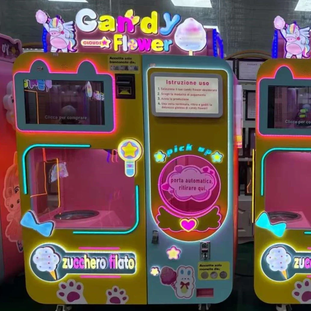 Customized Coton Candy Vending Machine Coin Operated Candy Vending Lollipop Game Machine Automatic Cotton Candy Machine