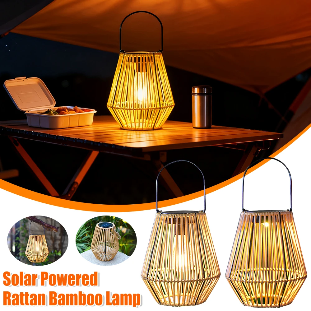 تعمل بالطاقة الشمسية الروطان الخيزران مصباح ضوء الزخرفية IP65 مقاوم للماء معلقة/وقوف الروطان فانوس بالطاقة الشمسية لحديقة فناء الشرفة