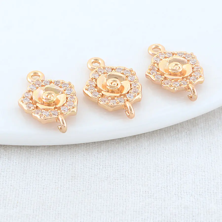 6PCS 12*18MM 14K Gold Color Brass 2 Holes Flowers Connect Charms Pendants Necklace Jewelry Making Supplies Diy Accessories