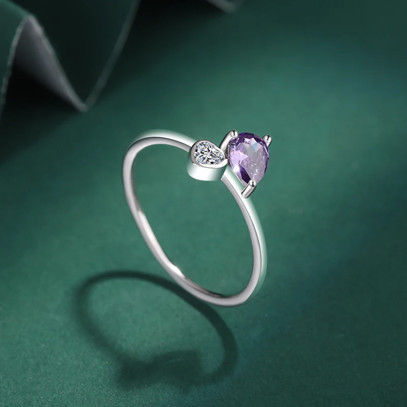 NEW Creative Irregular Amethyst Oval Heart Couple Ring For Women Purple Love Genuine Sterling Silver Valentine Day Gift Jewelry