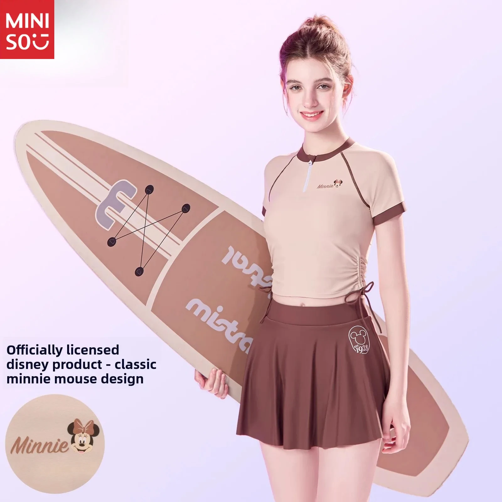 

Купальник Miniso, женский разделенный комплект из двух предметов, консервативный студенческий спортивный купальник, который прикрывает живот и показывает тонкий купальник