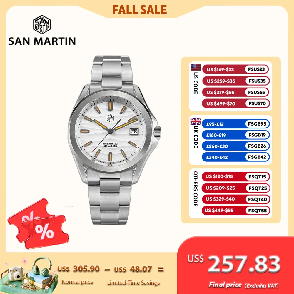 San Martin 39mm NH35 Desert Dune Dial Men Automatic Mechanical Watches Dress 3H Date Window Waterproof Luminous Sapphire SN0129C