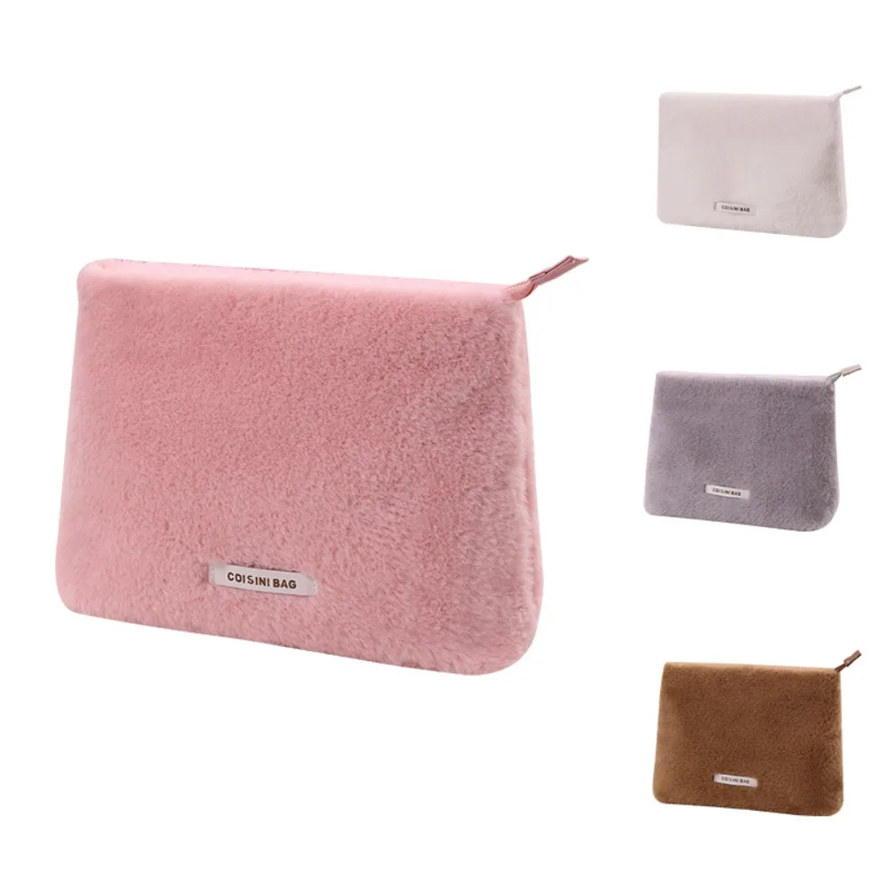 Ins Handbags Plush Cosmetic Bag All Match Solid Color Plush Clutch Bag Large Capacity Square Bag Travel