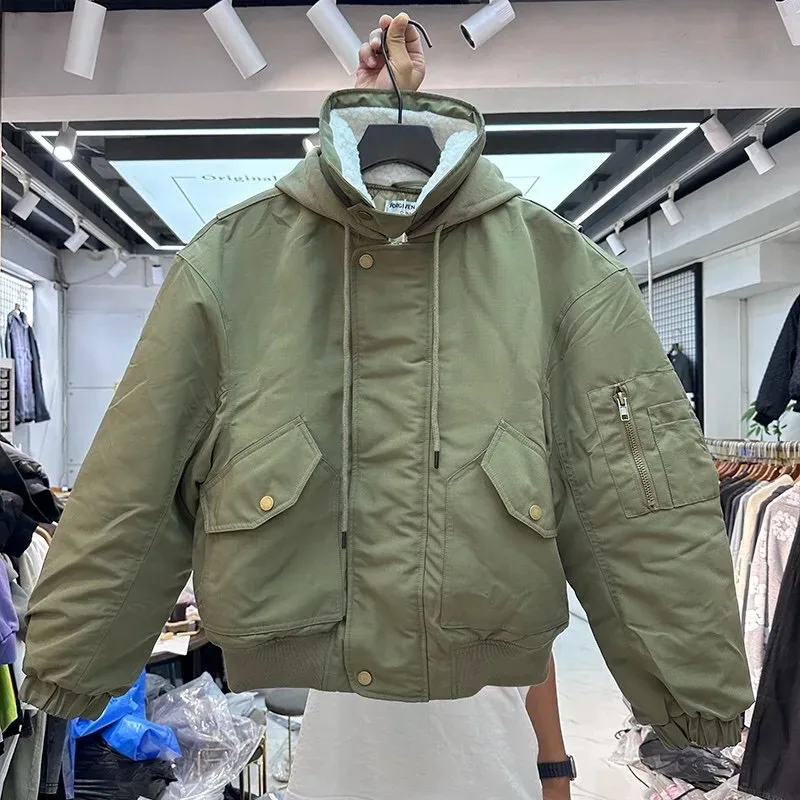 American High Street New Vintage Rollkragen-Fliegerjacke mit Kapuze, funktionsfähiger Luftclip-Baumwoll-Hoodie für Männer und Frauen im gleichen Stil