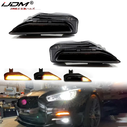 IJDM parachoques de coche señal de giro ámbar secuencial reemplazar Switchback luz de circulación diurna LED blanca para Infiniti 2014-2020 Q50 Q50S