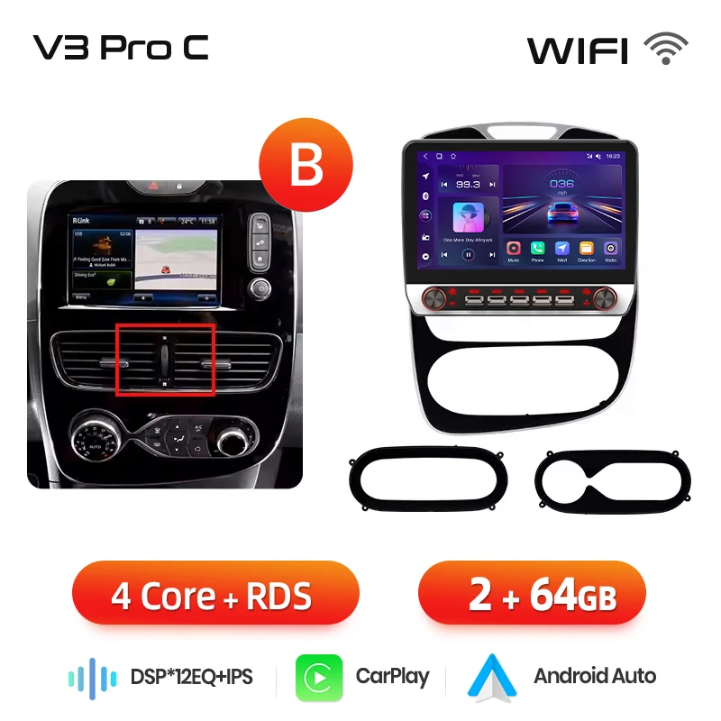 Junsun 13.1″ QLED Draadloze CarPlay Android Auto Autoradio Voor Renault Clio 4 ZOE 2012-2019 Intelligente Systemen DSP SWC RDS GPS