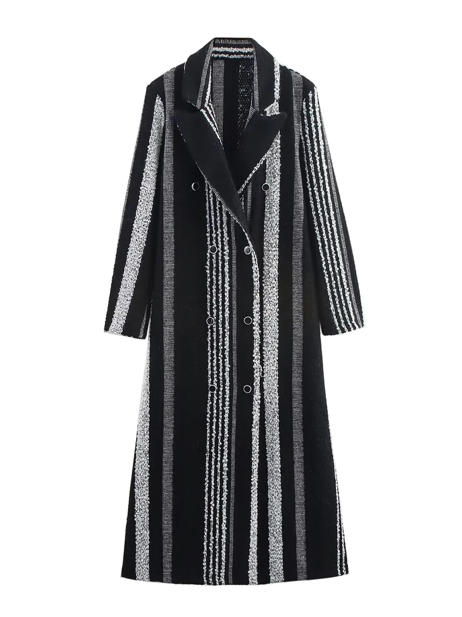 TWOTWINSTYLE Colorblock Trench lungo dritto per donna Colletto dentellato Manica lunga Patchwork Doppio petto Giacca casual Donna