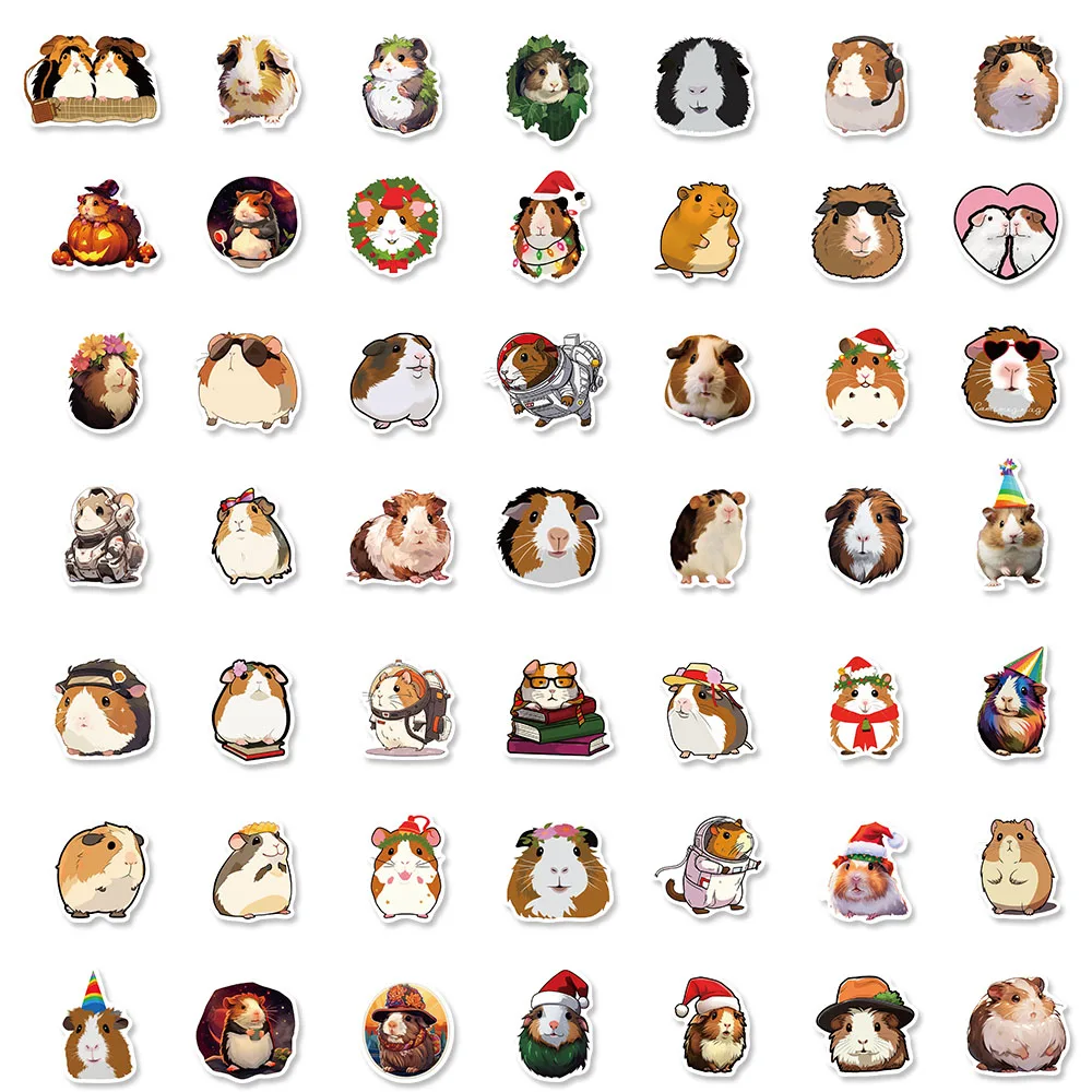 50pcs Cartoon Guinea Pig Stickers Notebook Aesthetic Motorcycle Kids Laptop Luggage Waterproof PVC Skateboard Decor Sticker