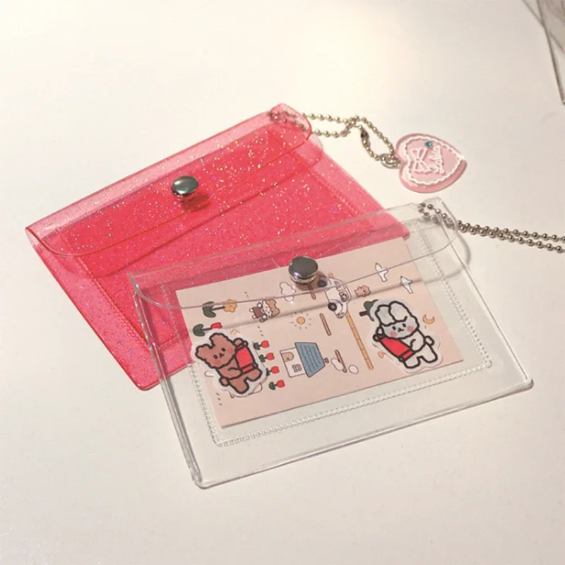 Transparent Double-layer Card Holders Glitter Powder Coin Purse Sticker Photo Organization Earphone Traffic Card Holder