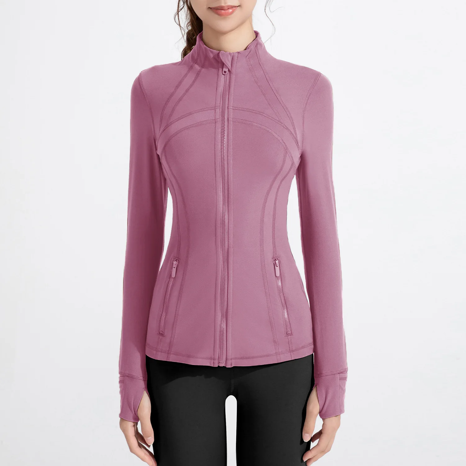 

INLUMINE STAND-UP COLLAR YOGA CLOTHING WITH POCKET ZIPPER NUDE TOP OUTDOOR FITNESS JACKET RUNNING SPORTS WOMEN'S LONG-SLEEVED
