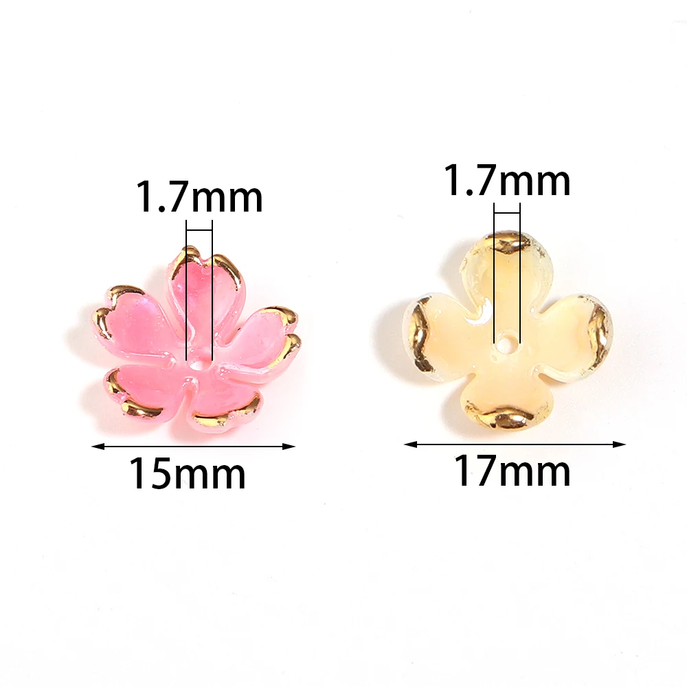 100 Stück Farbverlauf-Blumen-Abstandshalterperlen aus Acryl mit Goldrand, lose Blütenblattperlen für die Schmuckherstellung, DIY-Armband- und Ohrringzubehör – Detail 1