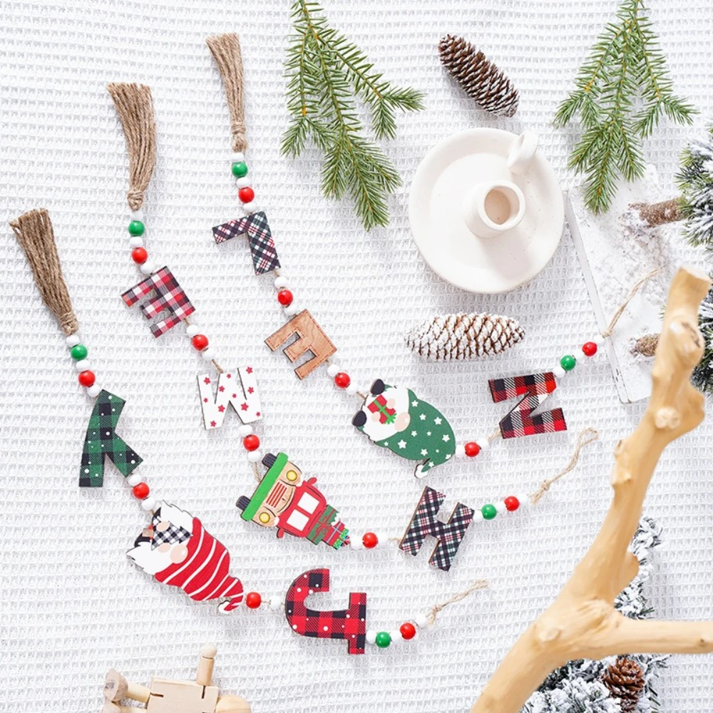 

2pcs Christmas Wooden Pendant Xmas Tree Hanging Ornament Navidad Pendant Bead String Decoration for Home New Year Gift