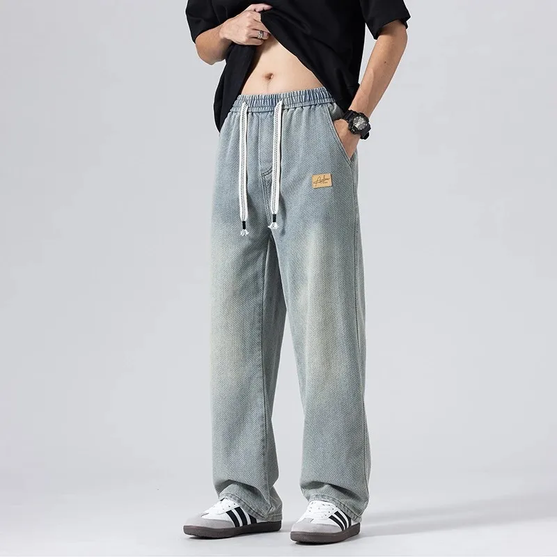 

Модные мужские джинсы с вышивкой, 3D-крой, винтажные, эластичные, свободные, прямые, из хлопкового денима, повседневная городская одежда