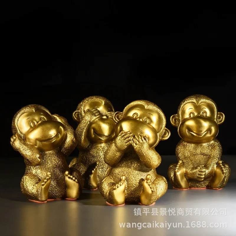 Copper Monkey Ornament - The Four-Not Monkey: Doesn't Listen, Doesn't Look, Doesn't Speak, Doesn't Move - Living Room Monkey Dec