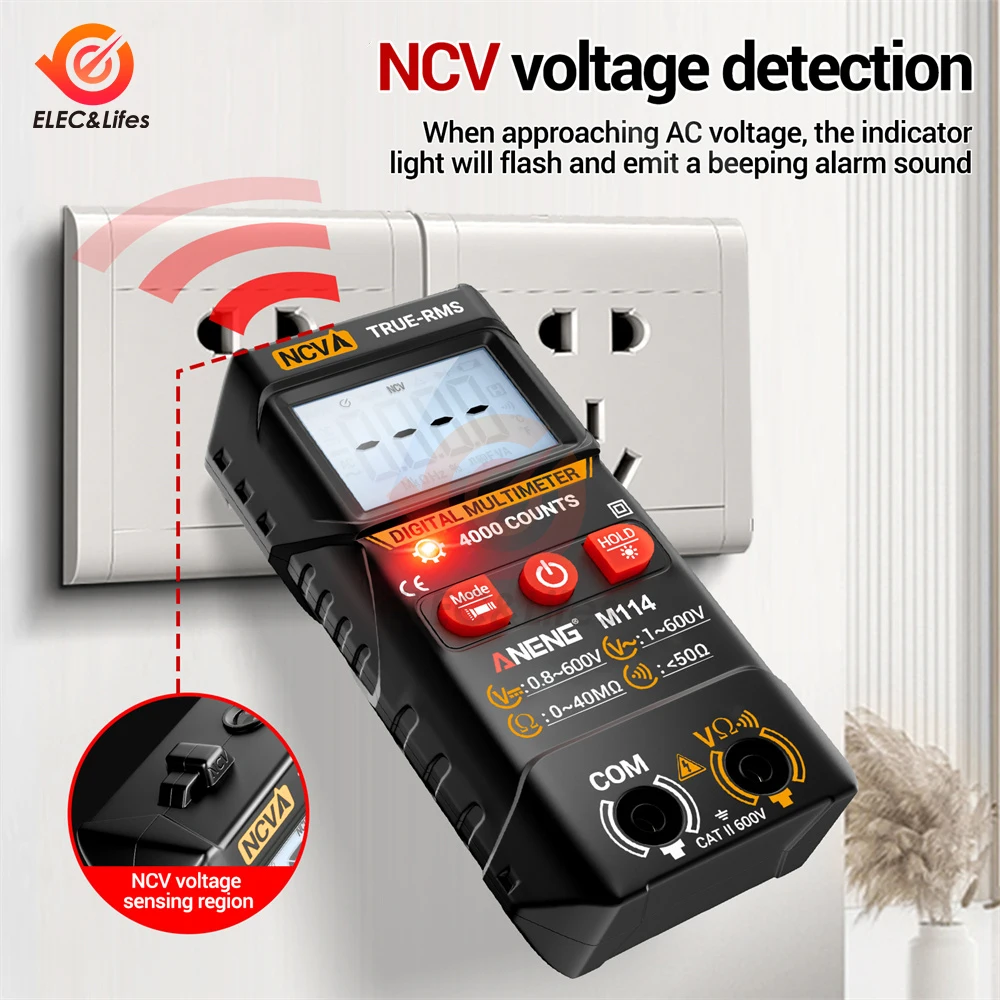 M114/M115 متعدد 600 فولت التيار المتناوب/تيار مستمر جهاز قياس الجهد الكهربائي NCV 40MΩ المقاومة متر 4000 عدد المتعدد مع صحيح RMS وأدوات الجرس