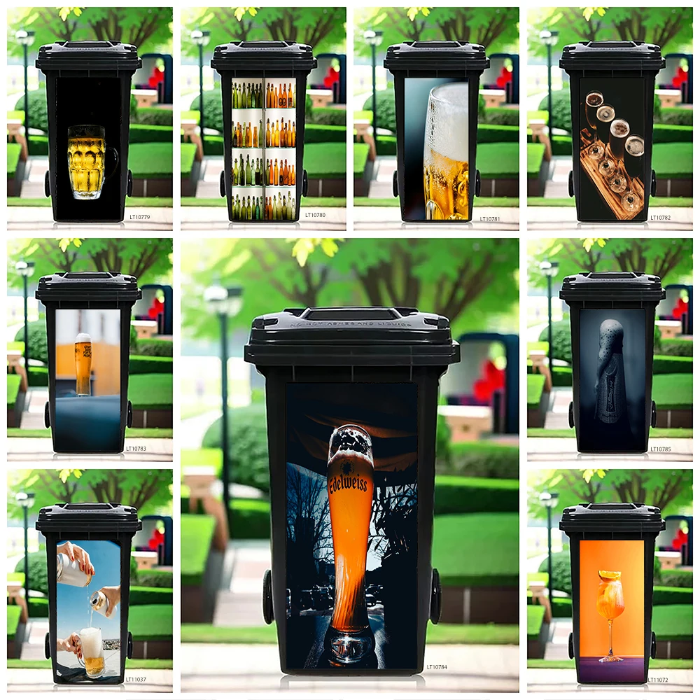 Modern Pink Marble Trash Can Sticker, Fluid Art Design Waterproof Removable Outdoor Garbage Bin Decor