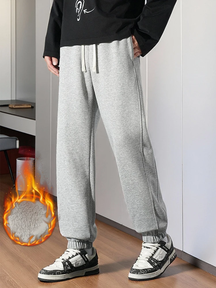 Pantalones de correr cálidos de invierno para hombre/mujer, pantalones de chándal básicos de estilo Unisex para el hogar, pantalones deportivos térmicos con forro polar