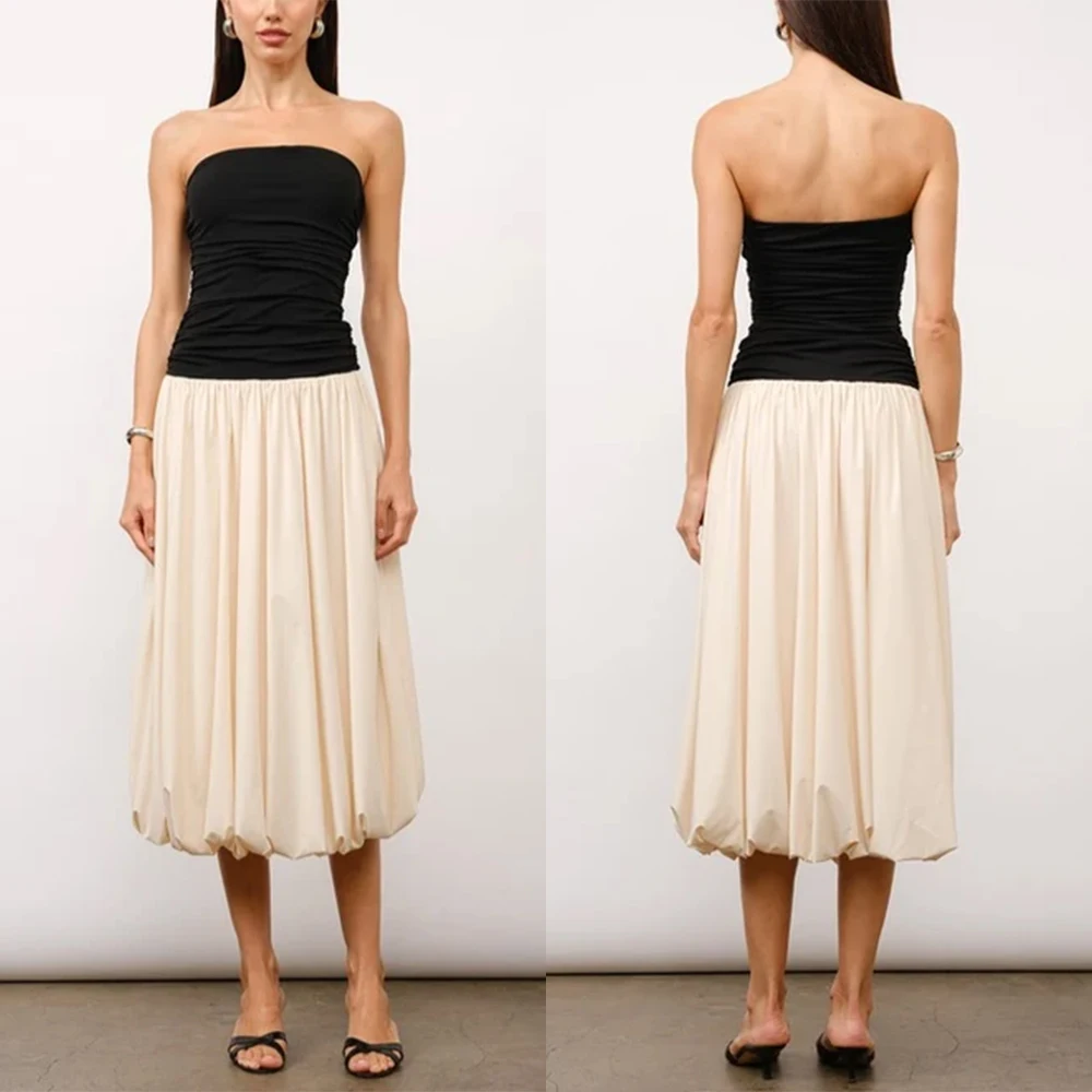 Customized Strapless Knee Length Sleeveless Color Contrast Robe De Soirée Femme Chic فساتين حفلات التخرج Dress for Women 원피스
