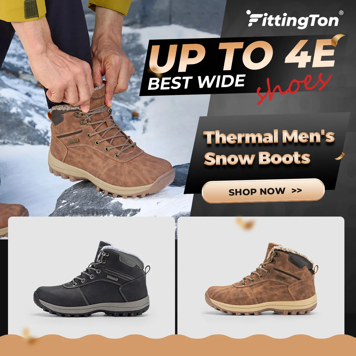 

Winter Snow Boots For Men -15℃ Tick Warm Anti-Slip Lightweight Comfortable Warmth Fur Lining Ankle Boots Outdoor Winter Shoes