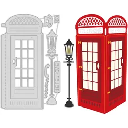 1pc 3D Telephone Booth Cut Die Street Light Carbon Steel Die Cuts Phone Embossing for Scrapbooking Card DIY Craft