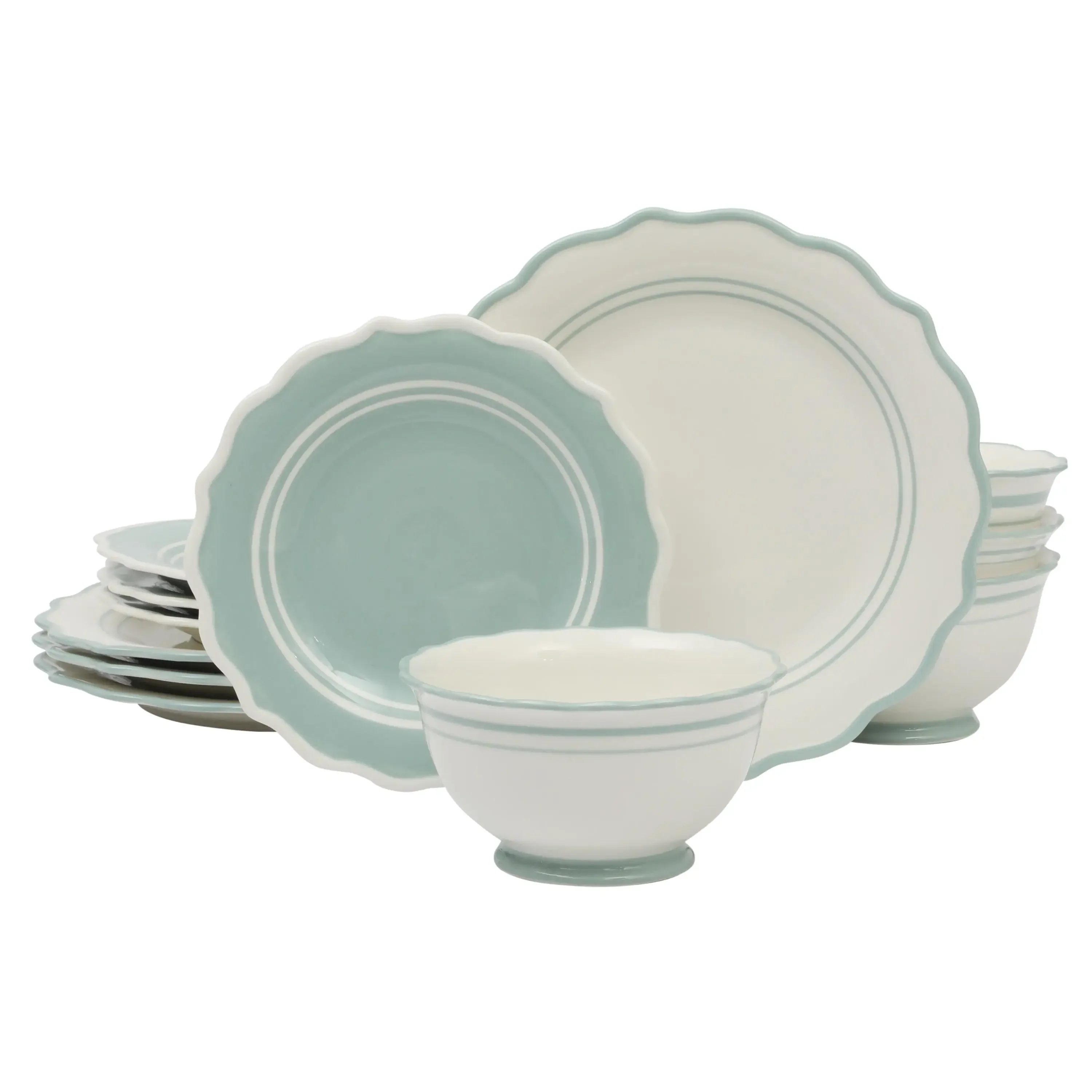 

12-Piece Ceramic Dinnerware Set, Sage Blue