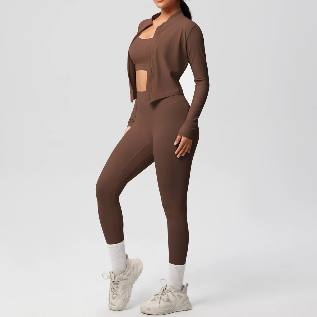 3 stücke Sportswear Yoga Set Gym Sport Bh Zipper Jacke Leggings Kleidung Sportswear Yoga Anzüge Für Frauen Fitness Set Trainingsanzug – Detail 5