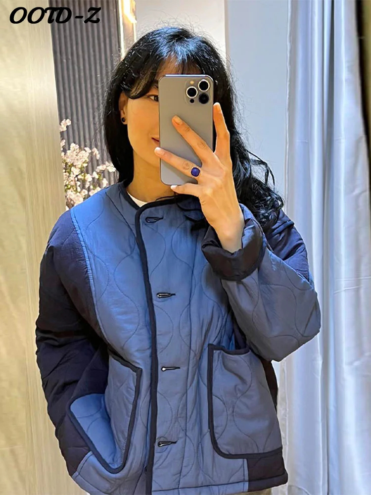 

Повседневное контрастное пальто с хлопковой подкладкой, женское однобортное пальто с круглым вырезом и длинными рукавами, карманами, женская осенне-зимняя женская верхняя одежда