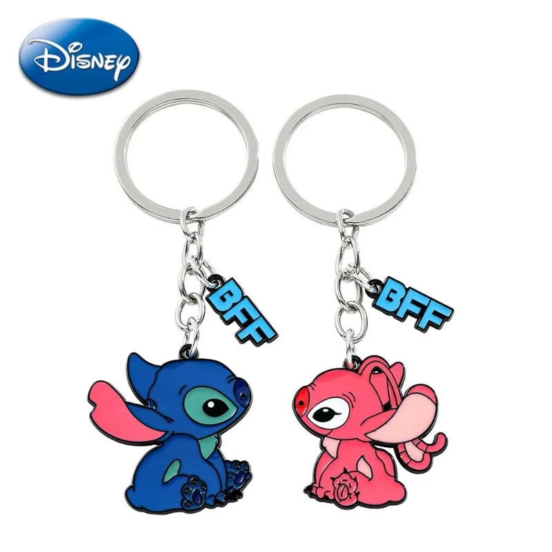 

A Pair Disney Stitch Angel Keychain Cartoon Anime Figure Key Chain Car Keyring Pendant Accessories Fashion Friend Lovers Gifts