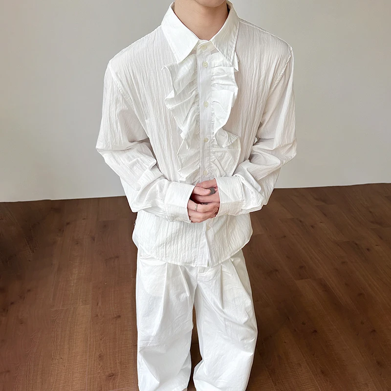LUZHEN 2026 Spring Original French Style Patchwork Collar Solid Color Casual Tops Men Fashion Handsome Long Sleeve Shirts JY6272