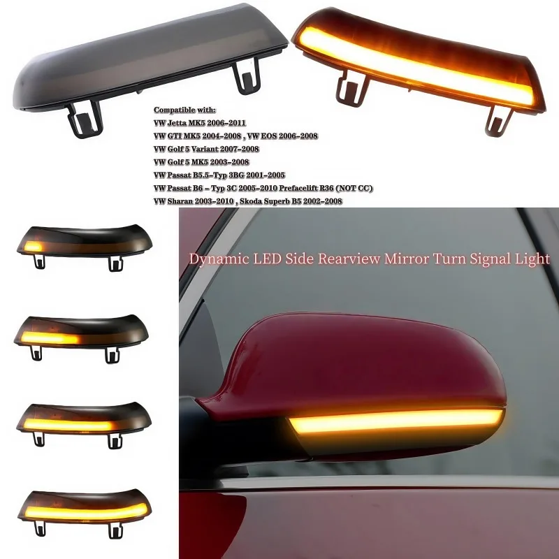 LED Dynamic Turn Signal Light For VW Passat B6 GOLF 5 Jetta MK5 Passat B5.5 GTI V Sharan Flowing Water Blinker Flashing Light