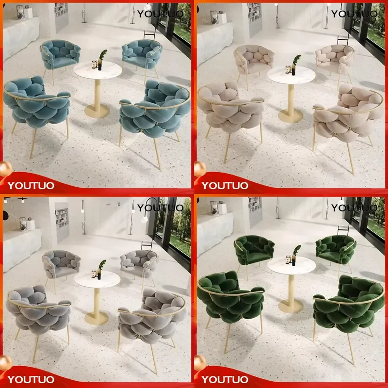  Light Luxury Blue Flannel Bubble Leisure Chair and Negotiation Table Set  Milk Tea Shop Sales Office Internet