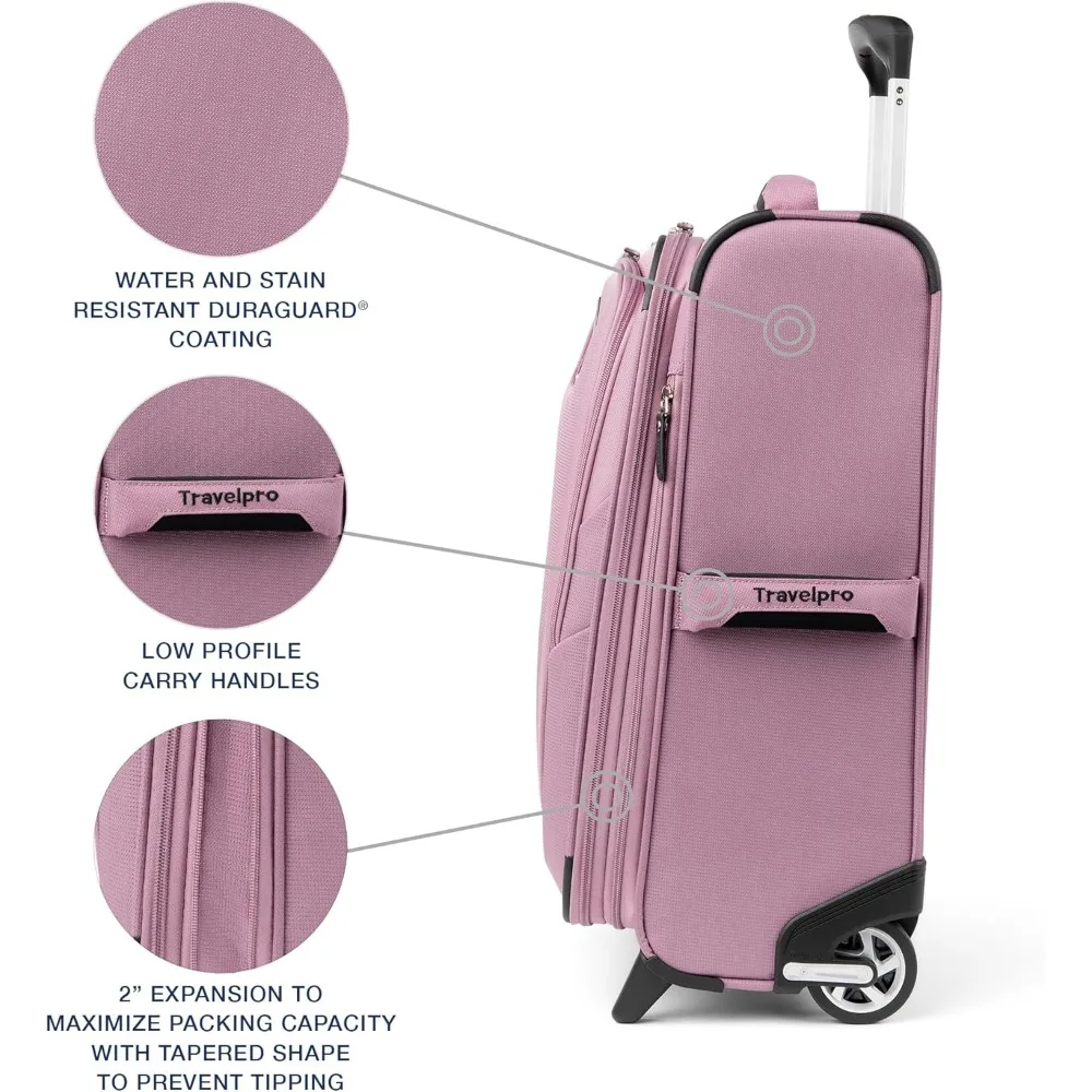 Erweiterbares, weiches, aufrechtes Handgepäck mit 2 Rädern, leichter Koffer für Damen und Herren, Orchideenrosa-Lila