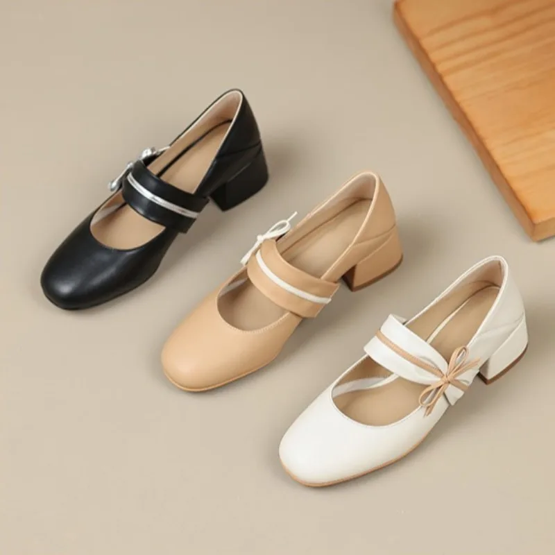 

2025 New Spring Autumn Ladies Shoe Side Bowknot Versatile Women Leather Shoes Fashion Patchwork Ballet Shallow Women's Loafers