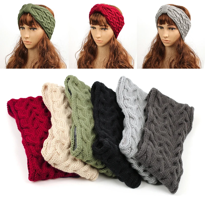 Fuzzy Fleece Knitted Headband Woolen Knitting Warm Hair Bands Knitting Elastic Hair Band Thicken Twist Head Wrap Sweet Headwear