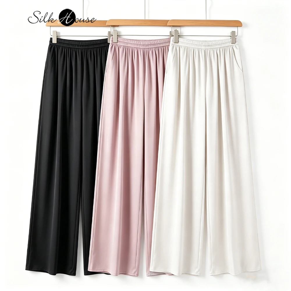 

2026 Women's Casual Summer New Heavyweight 100% Natural Mulberry Silk Satin High Waisted Loose and Versatile Straight Leg Pants