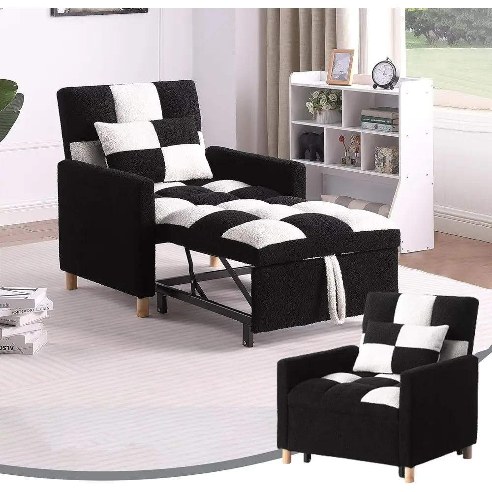 

Раскладной диван-кровать, односпальная кровать с регулируемой спинкой, кушетка или мебель для гостиной (черный/белый)